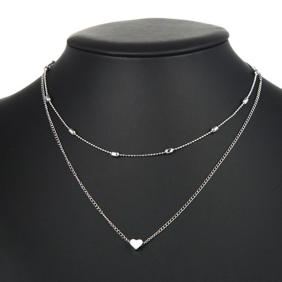 5 ⭐️ Classic Choker Style multi layered heart necklace, silver - Picture 2 of 6